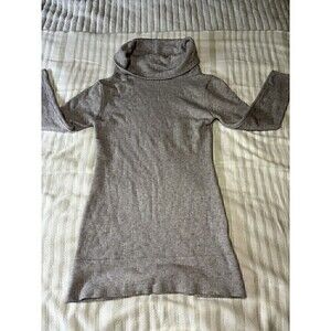 Womens Gray Turtle Neck Long Sleeve Knitted Midi Sweater Dress Size Medium